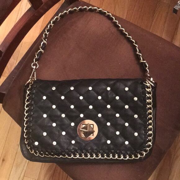 Black studded handbag/clutch with detachable strap - Picture 2 of 6